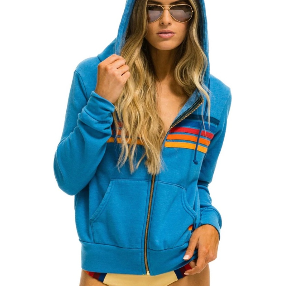 Aviator Nation Kid’s Five Stripe Hoodie Ocean Blue 2